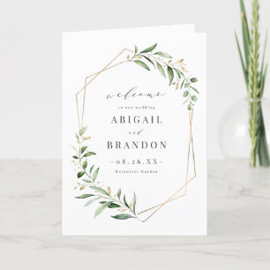 Modern Greenery Gold Geometric Rustic Wedding Programme