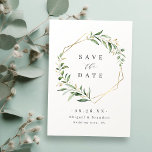 Modern Greenery Gold Geometric Rustic Wedding Save The Date<br><div class="desc">Modern greenery save the date card featured rustic watercolor botanical foliage greenery and faux gold foil leaves and geometric frame,  simple and elegant,  great for green and gold summer rustic wedding,  spring botanical garden wedding. 
See all the matching pieces in collection</div>