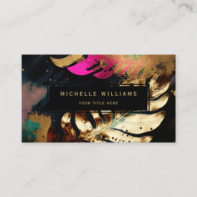 Modern Greenery Gold Leaf Business Card (Front)