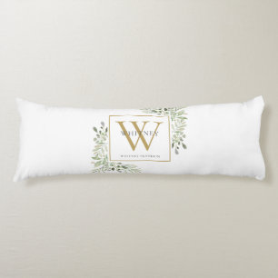 Modern Greenery Gold Monogram Body Cushion