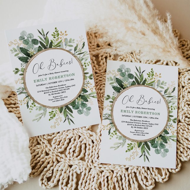 Modern Greenery Gold Neutral Twins Baby Shower Invitation (Creator Uploaded)
