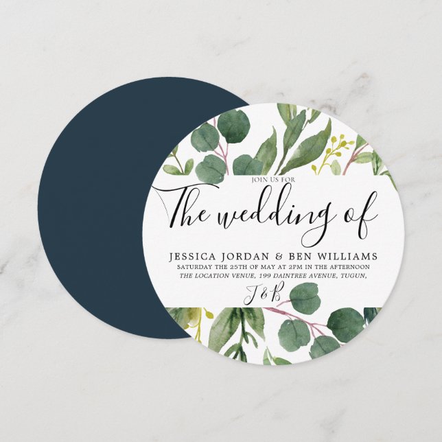 Modern Greenery Green Leaf Wedding Invitation (Front/Back)
