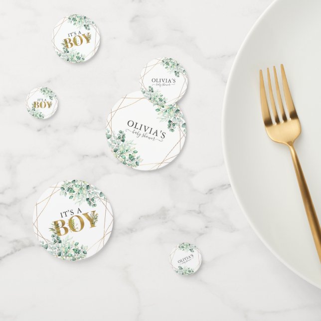 Modern Greenery Its a Boy Eucalyptus Baby Shower Confetti (Group)