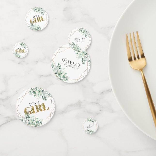 Modern Greenery Its a Girl Eucalyptus Baby Shower Confetti (Group)