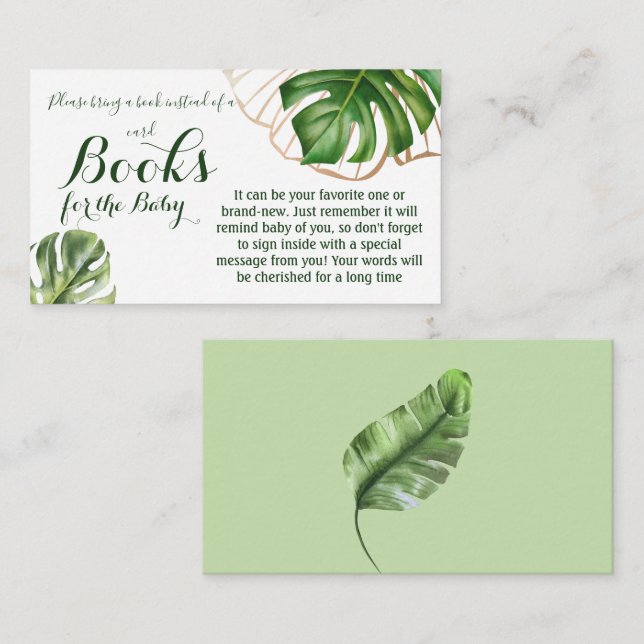 Modern Greenery Leaf Baby Shower Book for Baby Enclosure Card (Front/Back)
