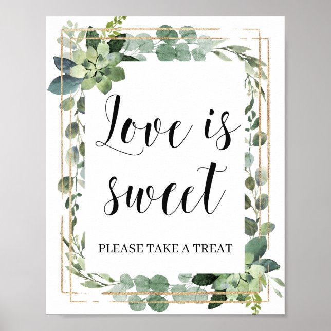 Modern greenery leaves succulent love is sweet poster (Front)