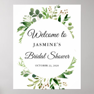 Modern Greenery Leaves Wreath Bridal Shower Sign