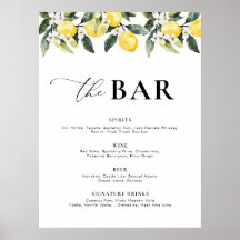 Modern Greenery Lemon Floral Bar Menu