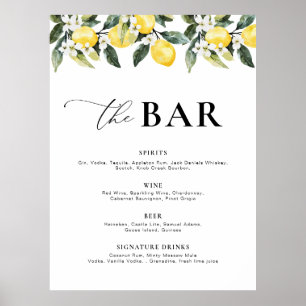 Modern Greenery Lemon Floral Bar Menu Poster