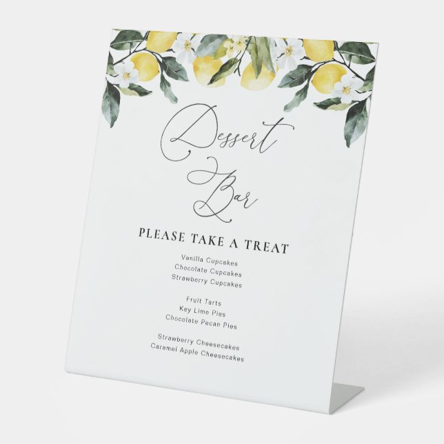 Modern Greenery Lemon Floral Dessert bar sign (Front)