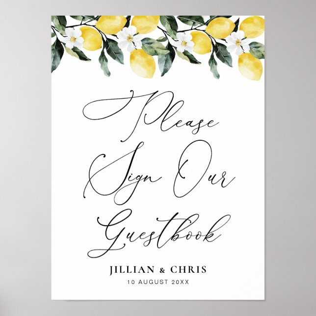 Modern Greenery Lemon Floral Guestbook Sign (Front)