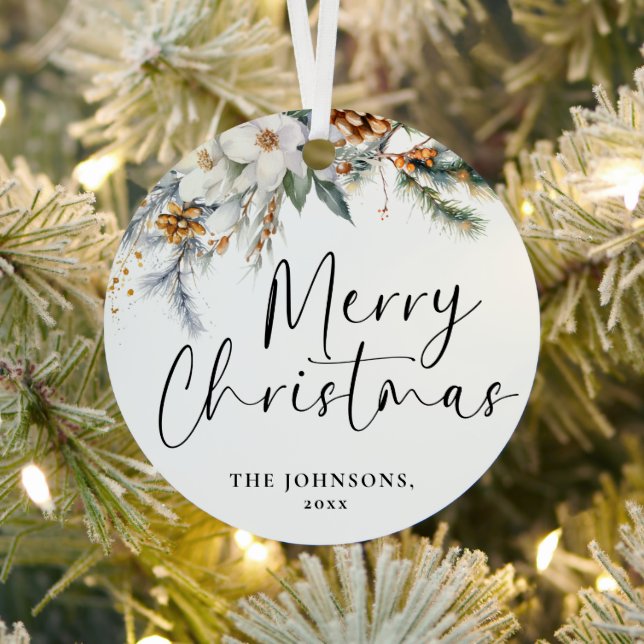 Modern Greenery Merry Christmas Family Photo Metal Tree Decoration (Insitu)