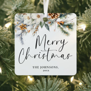 Modern Greenery Merry Christmas Family Photo Metal Tree Decoration