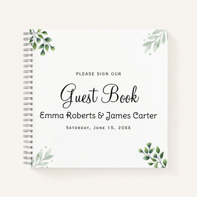Modern Greenery Minimalist Guest Book (Front)