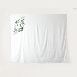 Modern Greenery Monogram Wedding Photo Backdrop Tapestry