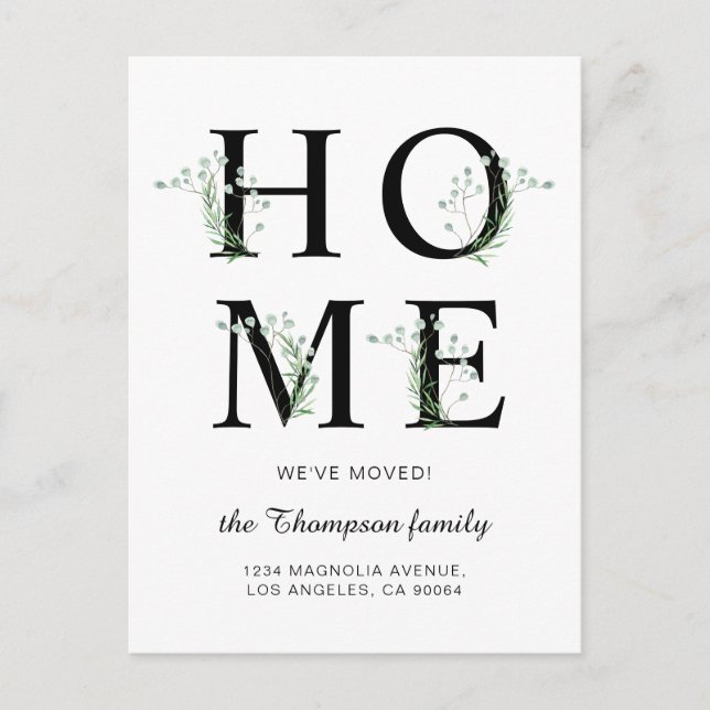 Modern Greenery New Home We've Moved Moving  Annou Announcement Postcard (Front)