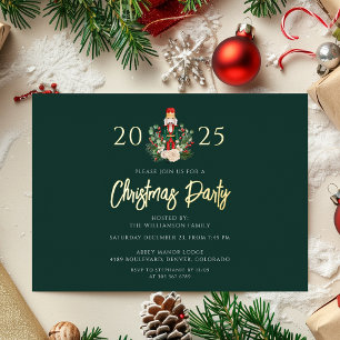 Modern Greenery Nutcracker Christmas Party Foil Holiday Card