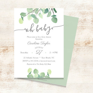 Modern Greenery Oh Baby Simple Baby Shower Invitation