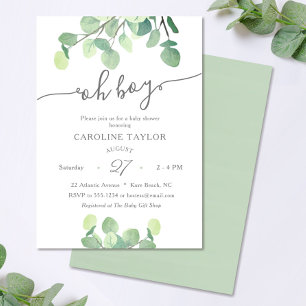 Modern Greenery Oh Boy Baby Shower Invitation
