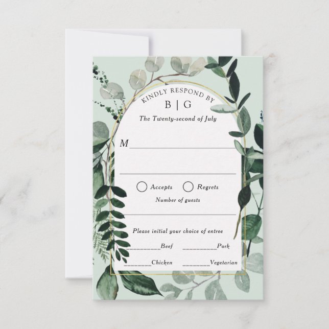 Modern Greenery outdoor garden wedding RSVP  (Front)