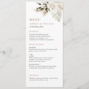 Modern greenery pampas wedding menu