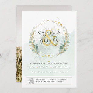 Modern Greenery PHOTO Wedding Invitation QR CODE