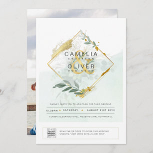Modern Greenery PHOTO Wedding Invitation QR CODE