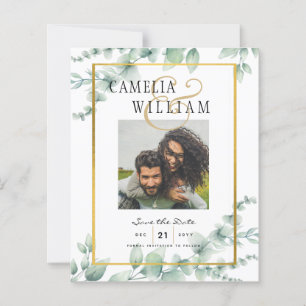 Modern Greenery PHOTO Wedding Save the Date QRcode