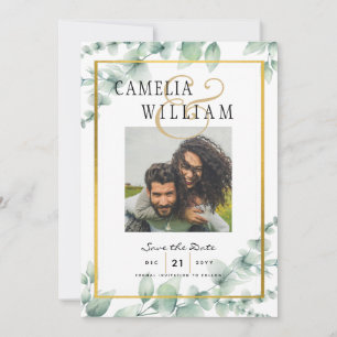 Modern Greenery PHOTO Wedding Save the Date QRcode Invitation