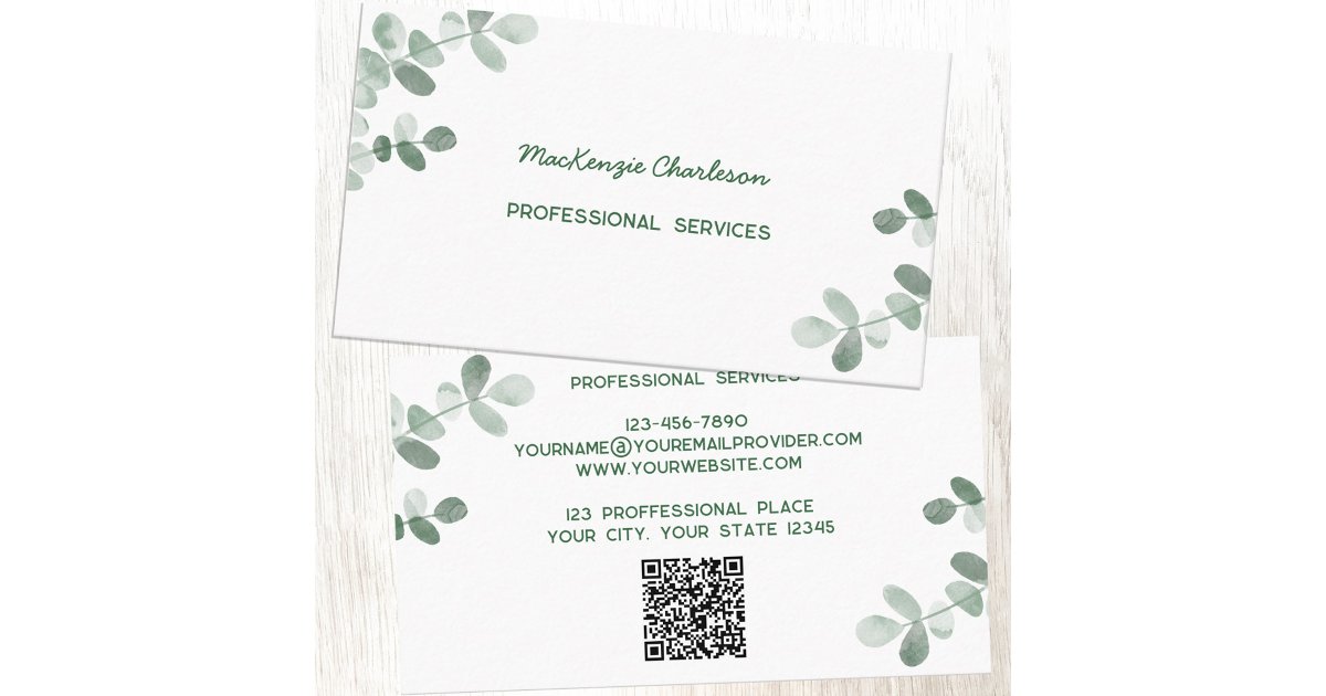 Modern Greenery QR Code Business Card | Zazzle