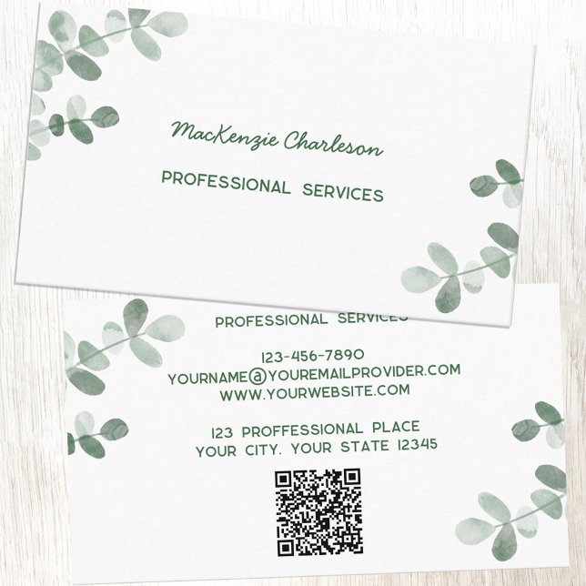 Modern Greenery QR Code Business Card (Creator Uploaded)