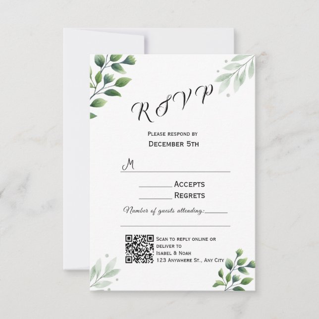 Modern Greenery RSVP Card Invitation (Front)