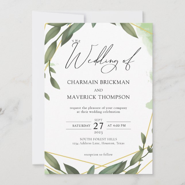Modern Greenery Sage Green Wedding Invitation (Front)
