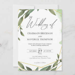 Modern Greenery Sage Green Wedding Invitation