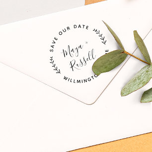 Modern Greenery Save The Date Self-inking Stamp