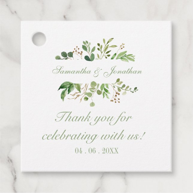 Modern Greenery Spring Wedding Favour Tags (Front)