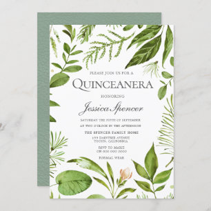 Modern Greenery Summer Spring Quinceanera Invite