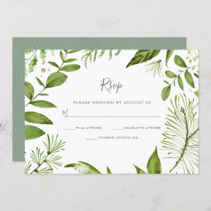 Modern Greenery Summer Spring Wedding RSVP Invitation