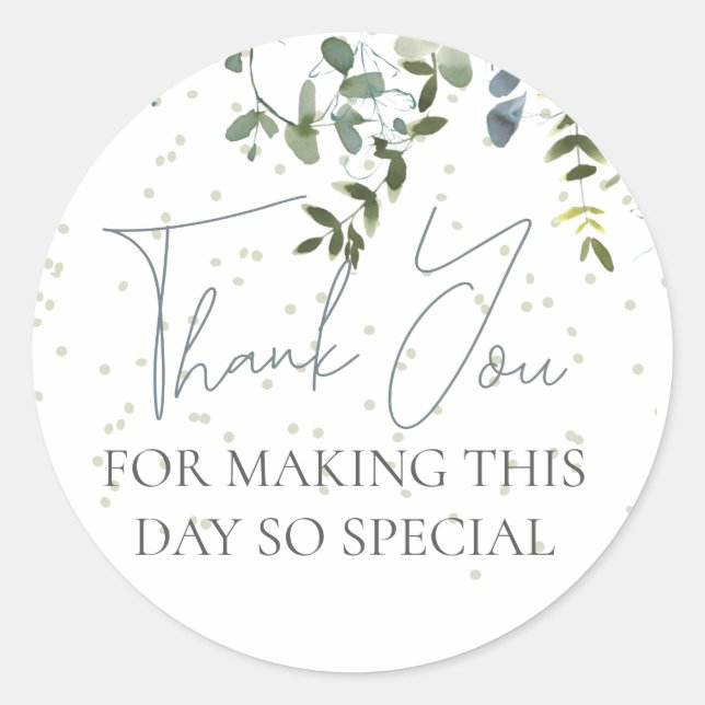 Modern Greenery Thank You Classic Round Sticker (Front)