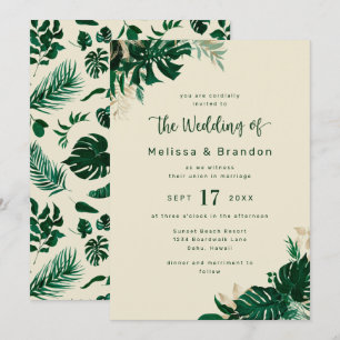 Modern Greenery Tropical Foliage Elegant Wedding Invitation