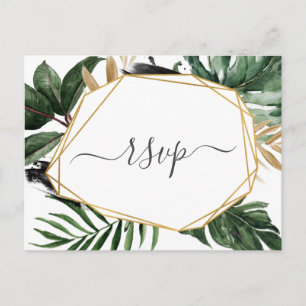 Modern Greenery Tropical Wedding RSVP Invitation Postcard