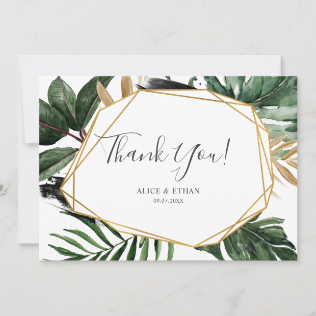 Modern Greenery Tropical Wedding Thank You Card (Front)