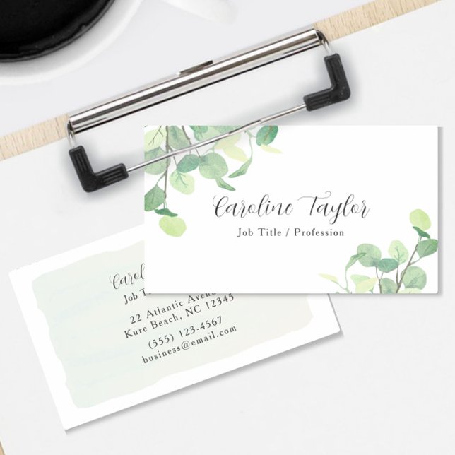 Modern Greenery Watercolor Eucalyptus Boutique Business Card (Creator Uploaded)