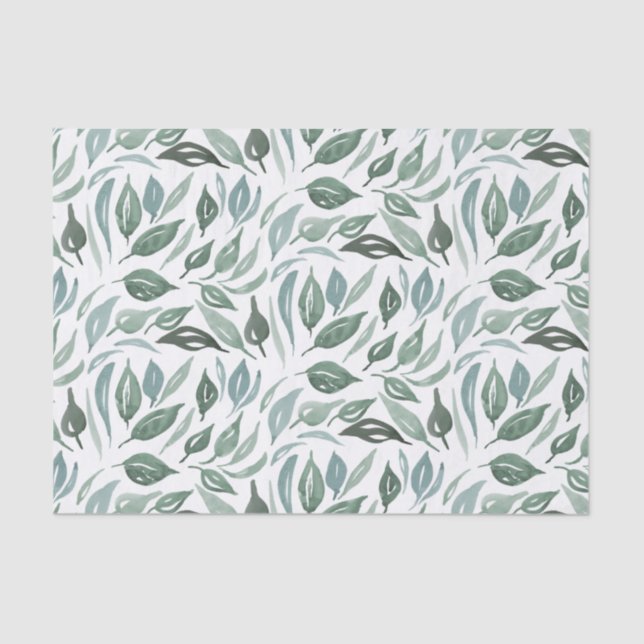 Modern Greenery Watercolor Leaves Pattern Tissue Paper (Front)