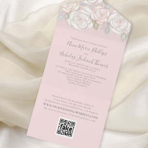 Modern Greenery Watercolor QR Code Picture Blush All In One Invitation
