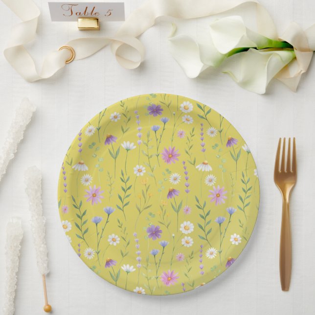 Modern Greenery Watercolor Rustic Botanical floral Paper Plate (Wedding)