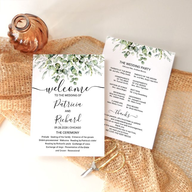 Modern Greenery Wedding Ceremony Program Card (Creator Uploaded)