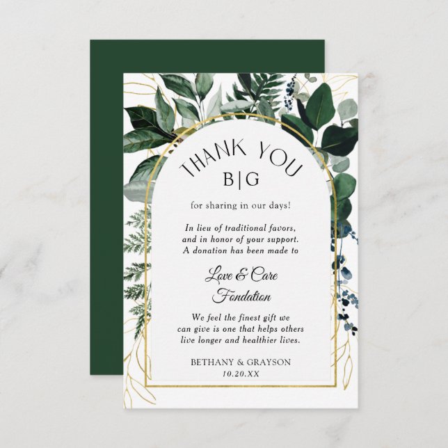 Modern Greenery wedding Favour donation card (Front/Back)