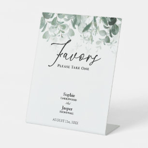 Modern Greenery Wedding Favours Pedestal Sign
