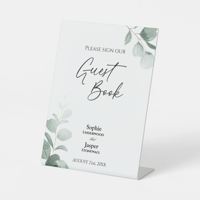 Modern Greenery Wedding Guest Book Sign (Front)